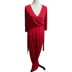 AGB 80s Red Palazzo Dress Jumpsuit Size 16 Criss Cross Bodice Tie Back